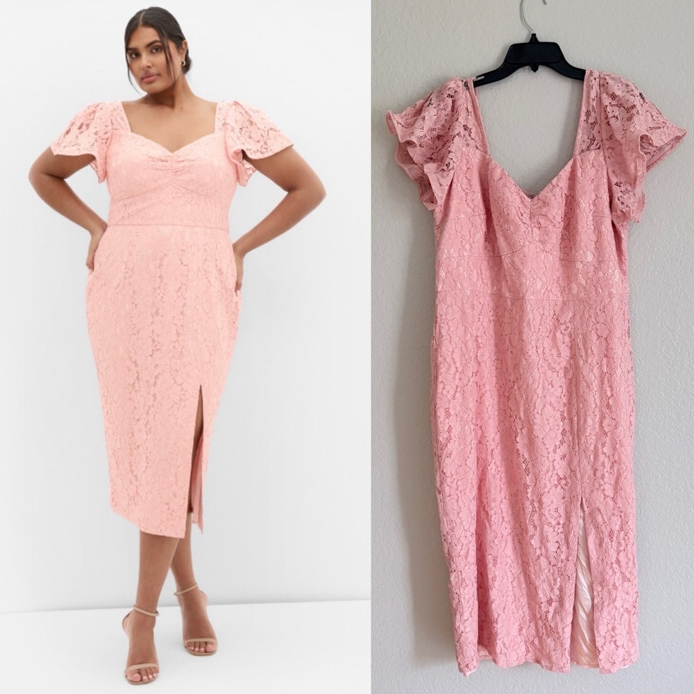 City Chic Plus Size Maisie Lace Midi Dress ballet pink